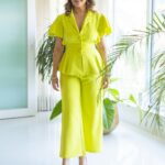 Nisha Agarwal Instagram - Embracing the electric energy of neon in this elegant pant suit! 💚✨ Wearing @aniclothing.in Earrings @varnikaaroraofficiall Shoes @hm #ColorfulConfidence #neonvibes #summer #summerdressing
