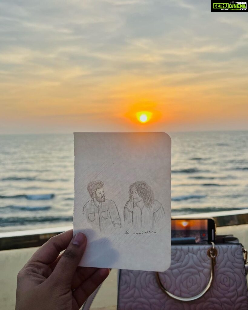 Noorin Shereef Instagram - While we were enjoying this sunset view today, this special thing happened. @_____jaaan_ came walking to us with this cute little sketch she did for us! Was surprising. Some things make our day and gift us smiles! Embracing it. ♥️🥲 Hugs