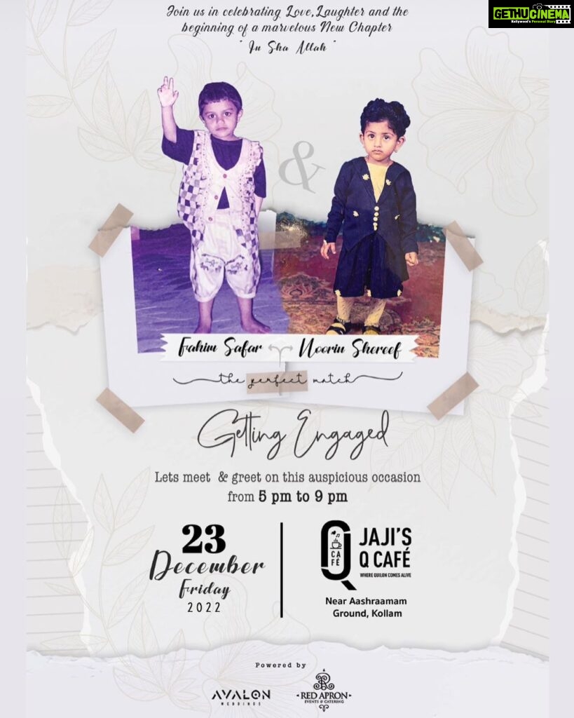 Noorin Shereef Instagram - Right from the very moment we landed up on this idea of our Engagement Invitation, I was waiting sooo much to post this here! As it was a very closed and private ceremony with close family & friends, we could’nt make the card public before the function. Here it is finally 🙌🏻😁 #fahinoor Venue : @jajisqcafe Event : @redapronevents Designs & Photography : @avalonweddings Event curator : @chefshameem