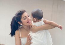 Pranitha Subhash Instagram - Twinning with this tiny human we made ❤️🙈 #monthlybirthday