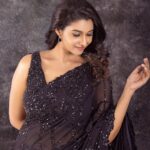 Priya Bhavani Shankar Instagram - Back to black ♠️ PC : @arunprasath_photography Stylist: @niru05_raghupathy Saree: @nitikagujralofficial Earings: @houseofshikha Make up: @makeupmaliksam Hair: @koduruamarnath