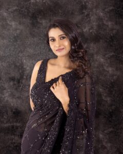 Priya Bhavani Shankar Instagram - Back to black ♠️ 

PC : @arunprasath_photography 
Stylist: @niru05_raghupathy 
Saree: @nitikagujralofficial
Earings: @houseofshikha 
Make up: @makeupmaliksam 
Hair: @koduruamarnath