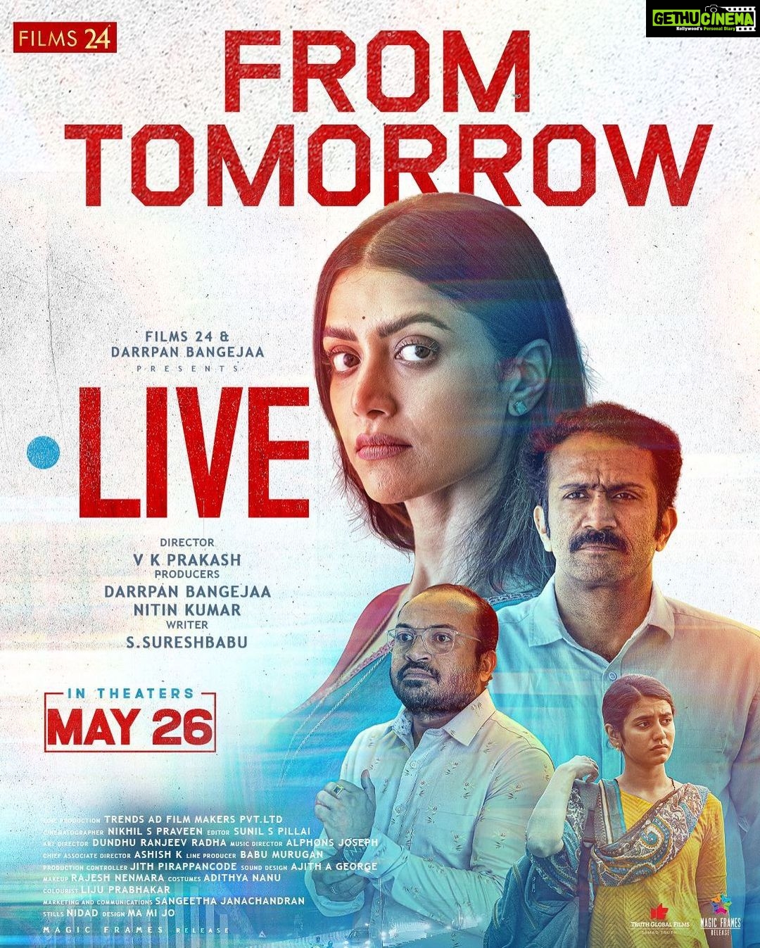 Priya Varrier Instagram - LIVE from tomorrow š¤ In cinemas from Friday May 26! @livemovieofficial @soubinshahir @mamtamohan @shinetomchacko_official @vkprakash61 @darrpanbangejaa24 @nitink283 @music24records @magicframes2011 @iamlistinstephen @actor_mukundan @iakksita23 @reshmi_soman11 @krishnapraba_momentzz @trendsadfilmmakers @nikhilspraveen @alphonsofficial @ash_krisz @rajeshnenmmara @radhagomaty @liju_prabhakar @nidad_k_n @manu_michael_joseph @sangeetha_janachandran @storiessocialofficial #LiveMovie #SoubinShahir #MamtaMohandas #ShineTomChacko #PriyaVarrier #VKP #VKPrakash #Films24 #DarrpanBangejaa #NitinKumar #MagicFrames #ListinStephen
