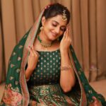 Priyanka Nair Instagram - 📸 @abinprasad_cherthala Costume - @poonolilsilks Makeup and hairstyle - @mukeshmuralimakeover #lahanga #priyankanair #green #instagram