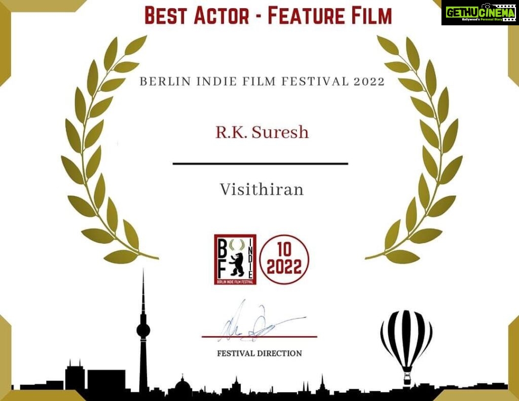 R. K. Suresh Instagram - Vishitran's film won the 'Best Actor award' at the 'Berlin Indie Film festival' film festival held in Berlin, the capital city of Germany .