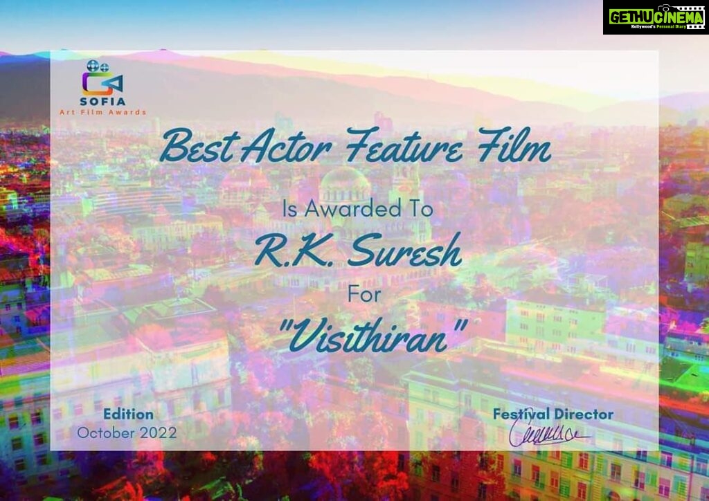 R. K. Suresh Instagram - Sofia is the capital of Bulgaria, one of the European countries. Vishitran's film won the Best Actor award at the 'Sophia Art Film Awards' held in Sofia city. @PrimeVideoIN @onlynikil