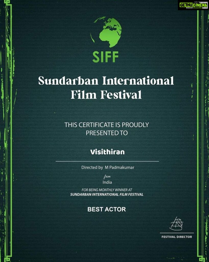 R. K. Suresh Instagram - #Vishitran won the Best Actor Award at the Sunderban International Film Festival held in West Bengal. @primevideoin