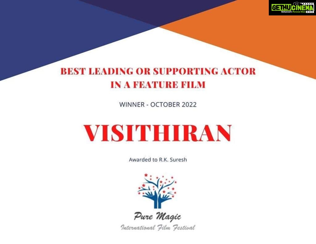 R. K. Suresh Instagram - Good morning friends The Netherlands is a unique country in Europe. Vichithran's film won the Best Actor award 2022 at the Pure Magic International Film Festival held in Amsterdam, the capital of the Netherlands.