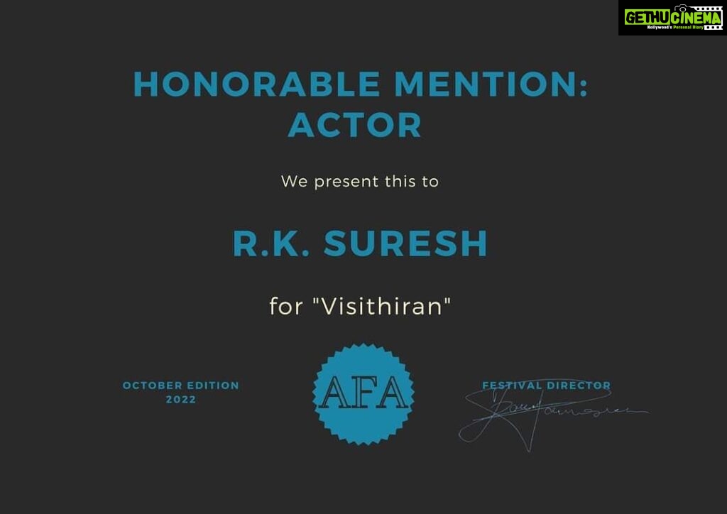 R. K. Suresh Instagram - ஐரோப்பாவில் ‘பால்கன் நாடுகள்’ என்று அழைக்கப்படும் எட்டு நாடுகளில் ஒன்று ‘நார்த் மாசிடோனியா’. நார்த் மாசிடோனியா நாட்டின் தலைநகர் ‘ஸ்கோப்பியா’ ‘ எனும் அழகிய நகரில் நடைபெற்ற ‘ஆர்ட் பிலிம் அவார்ட்ஸ்’ எனும் திரைப்பட விழாவில் நம் விசித்திரன் திரைப்படம் ‘சிறந்த நடிகர்’ [Honorable Mention] எனும் விருது பெற்றுள்ளது. #visithiran @primevideoin