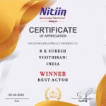 R. K. Suresh Instagram – மலேசியாவில் நடைபெற்ற நித்தின் சர்வதேச திரைப்பட விழாவில் நம் விசித்திரன் திரைப்படம் சிறந்த ஆசிய திரைப்படம் மற்றும் சிறந்த நடிகர் என இரண்டு விருதுகளை பெற்றது.#Visithiran #bestactor thanks to Nitiin Malaysian Flim festival 2022 awards @primevideoin