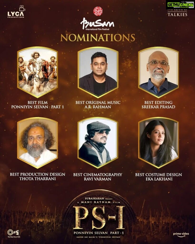 R. Sarathkumar Instagram - Thrilled that #PS1 has been nominated for six awards at the 16th Asian Film Awards @busanfilmfes Best Film - Ponniyin Selvan: Part 1 Best Original Music - @arrahman Best Editing- @sreekar.prasad Best Production Design- #ThotaTharani Best Cinematography- @r_varman_ Best Costume Design- @ekalakhani #PonniyinSelvan #ManiRatnam @madrastalkies @lyca_productions @tips @imax @primevideoin . . . . #ponniyin_selvan #ponniyinselvanlovers #ponniyinselvanmovie #nandhini #AishwaryaRaiBachchan #sarathkumar #parthiban #vandhiyathevan #karthi #PeriyaPazhuvettarayar #ChinnaPazhuvettarayar #Vikram #aditiyakarikaalan #vanathi #poonguzhali #thrisha #kundavai #ManiRatnam #PS2 #kalki