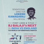 RJ Balaji Instagram - Tomorrow !!! @lokesh.kanagaraj ❤️ #INDvsENG @starsportstamil 💙 #RjBalajisNext