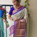Rachitha Mahalakshmi Instagram - 💜🤍💜🤍💜🤍💜🤍 That's a lovely combo 😇😇😇😇😇😇😇😇😇 Saree @santhoshiplush 💜🤍💜🤍