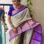 Rachitha Mahalakshmi Instagram - 💜🤍💜🤍💜🤍💜🤍 That's a lovely combo 😇😇😇😇😇😇😇😇😇 Saree @santhoshiplush 💜🤍💜🤍