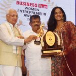 Radha Instagram - My Karthu is awarded this momento of WOMAN ENTREPRENEUR from Kerala Governer 🤩🤩🤩This makes me more proud when kids achieve such awards and create momentous memories. Love you Karthu 😘😘😘 #karthikanair #radhanair #kerala #government #business #entrepreneur #award #2023