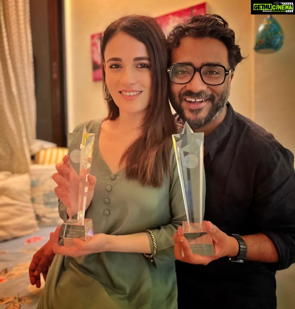 Radhika Madan Instagram - UK ASIAN FILM FESTIVAL'S BEST DIRECTOR made me win my First International Best Actor trophy. The love, gratitude and respect that I have for you can't be put into words. I can just say THANKYOU. 🙏😇 Can't wait for the world to witness your magic. @iamsuds SANAA♥️