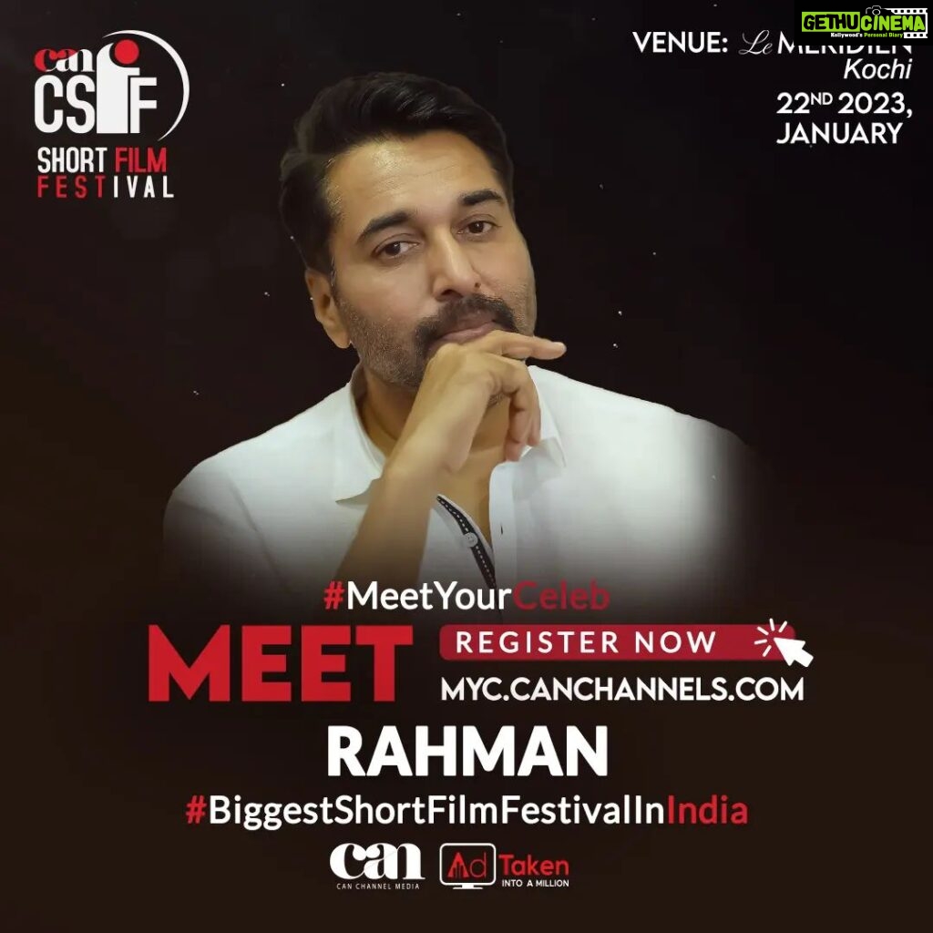 Rahman Instagram - Get a chance to meet @rahman_actor @canchannelmedia gives you an opportunity to meet your favourite celebrity, whom you want to see or who influenced you the most, at the Can Short Film Festival Register Now https://myc.canchannels.com/ #biggestshortfilmfestivalinindia #canshortfilmfestival #registernow #shortfilmfestival #filmfestival #shortfilm #film #csff#canchannelmedia #celebrity #celebritystyle #celebritystylist #celebrityfashion #CelebrityNews #rahman