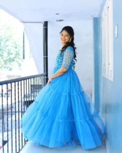 Ramya Behara Instagram - 🌈💙 
Outfit- @kowshiki_couture 
Clicked by @clicks.and.colours
