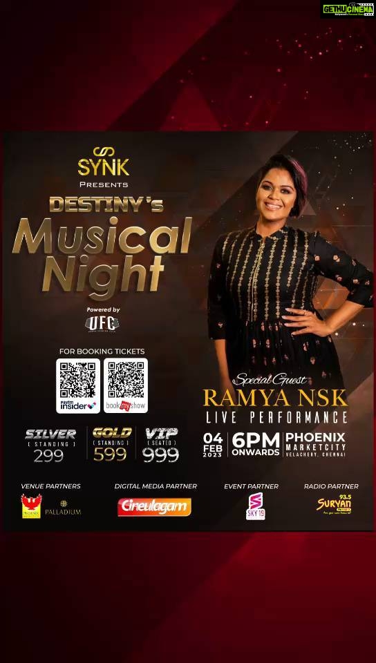 Ramya NSK Instagram - Hello everyone. I'm super excited to be performing as a guest for @ida_destiny_official's Destiny Musical Night on the 4th of February at @phoenixmarketcitychennai. Your favourite SuperSingers @samvishal0928 @priyankank @adithyark.music @sridharsena @haripriya would be performing for you . The talented @karthick__devaraj and band will also be perfoming for you all. Do come and enjoy your evening! You can book your tickets on bookmyshow.com or by clicking the link in my bio ❤ #DestinyMusicalNight #chennaiconcert #cineulagam #sky19productions #pheonixmarketcity #liveevent #event #chennaievent #music #suryanfm #musiclover #liveperformance #chennaiscene