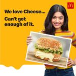 Rashmika Mandanna Instagram - You know what my favourite cheese indulgence is?? Why don’t you try the McCheese Burger and guess my answer! ❤️ Visit your nearest McDonald’s or order this Cheesy delight on McDelivery! #mcdonaldsindia #imlovinit #mccheeseburger #partnership
