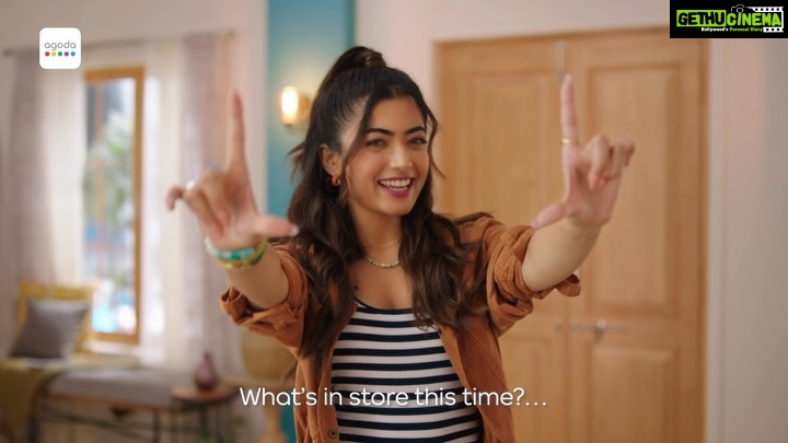 Rashmika Mandanna Instagram - New year, new drama? 🥲 With @agodaindia’s handy app you can easily book holidays that keep everyoneeeee happy 🤍🌸 Download the app or visit agoda.com to find our latest deals on hotels, flights, and local activities ✈️☀️🏖️