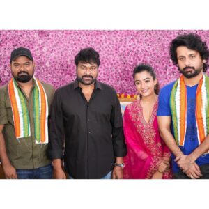 Rashmika Mandanna Instagram - Guys today I had a Pooja ceremony for my next.. #VNRTrio and it’s my #RM21.. 🐒🙈 @chiranjeevikonidela sir and some of my favourite people @hanurpudi , @buchibabusana_official, @director.bobby & @dongopichand came to the Pooja to show us their support.. 🤍 
Our gang is coming to you again with some crazy, fun, new and exciting stuff.. so I hope we have your blessings and love.. ❤️❤️

@VenkyKudumula @actor_nithiin @gvprakash @mythriofficial
