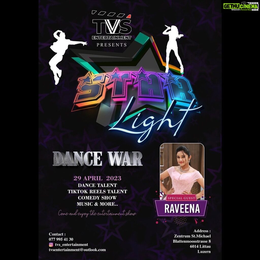 Raveena Daha Instagram - TVS Entertainment is welcoming the one and only @im_raveena_daha on the board of 𝐒𝐓𝐀𝐑 𝓁𝒾𝑔𝒽𝓉 💫 It's going to be her first time in swiss, soooo Makkale are you READY to make it unforgettable? Let's get crazy on the 29th of April 2023 🙌🏾🔥 What are you waiting for? Take your chance and apply now with the link in our bio 💯 Save the date & stay tuned for further informations!!🕺🏾 #tvsentertainment #starlight2023 #tamilshow #tamilevent #dancewar #entertainment #tiktok #reels #dancecompetition #dance #dancelife #dancer #danceteam #dancesport #dancers #dancefloor #streetdance #dancersofinstagram #ballroomdance #dancechallenge #hiphopdance #hiphop #choreographer #competition #choreography Switzerland