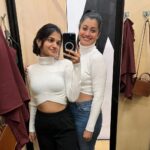 Reenu Mathews Instagram - Fun times in the dressing room with deary @miss_ebamarie 😍 I was never a fan of croptops. But somehow loved this one. Think i will try more of it. What do you guys think? Let me know. And guess what,we both ended up buying it too😉 . . #funnytimes #dressingroomshenanigans #galinwhite #friendshipedit #galsdayout Dubai, United Arab Emirates