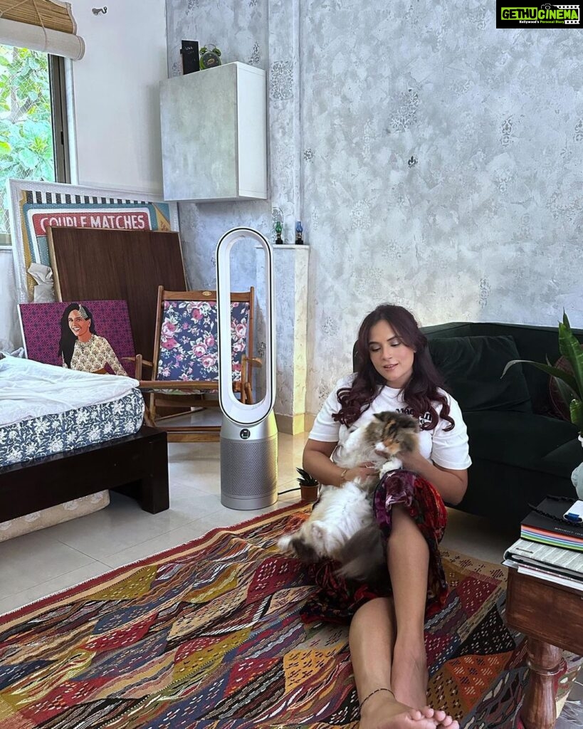 Richa Chadha Instagram - Just another day when my baby and I are spending some quality time together with the newest addition to our home- The Dyson Air Purifier. It’s no news that the pollution levels are rising outside and no other purifier can control it better than @dyson_india #cleanair #petfriendly #DysonIndia#DysonHome#gifted