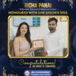 Richa Panai Instagram - Congratulations for uae 🇦🇪 golden visa thank you for uae government and @jbs_group_of_companies and @dr.shanid_asifali @gdrfadubai @dubaicustoms @dubaimediaoffice @lovindubai @dubaiculture @digitaldubai_ @dubai @dubaiframe