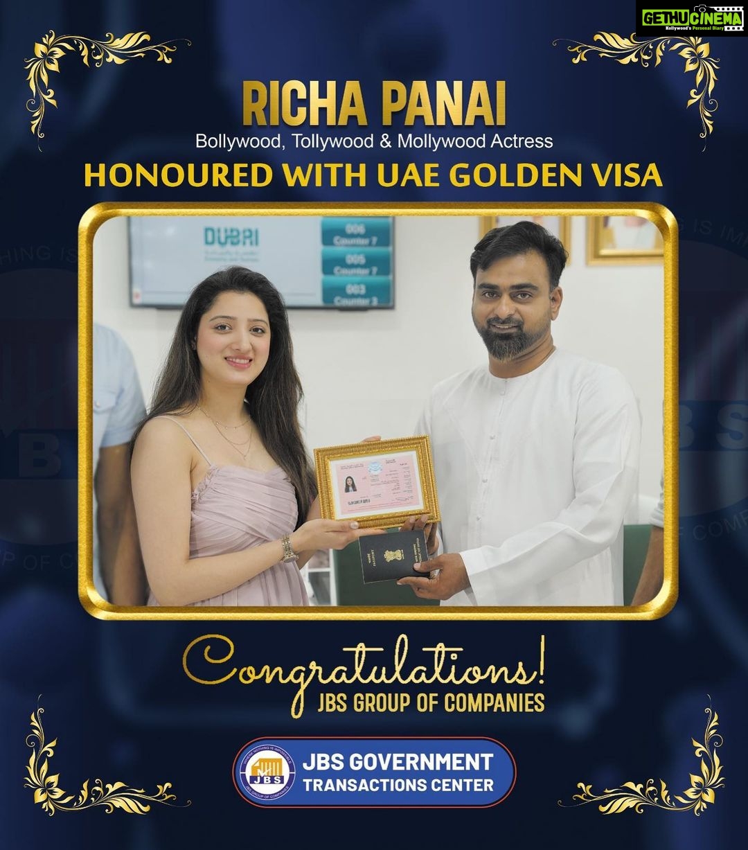 Richa Panai Instagram - Congratulations for uae π¦πͺ golden visa thank you for uae government and @jbs_group_of_companies and @dr.shanid_asifali @gdrfadubai @dubaicustoms @dubaimediaoffice @lovindubai @dubaiculture @digitaldubai_ @dubai @dubaiframe