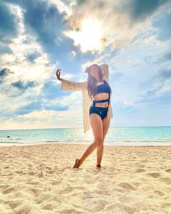 Ridheema Tiwari Instagram - Blue skies forever ♾ Cover up : @angelcroshet_swimwear Captured by : @jaskaransinghgandhi ❤️ #canvas #godscanvas #bluesky #shadesofblue #nature #godsowncountry #sunsets #sunsetcaptures #natureohotography Avani+ Khao Lak Resort