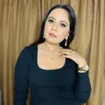 Roopal Tyagi Instagram - Thank you for this gorgeous necklace 🥰 #ootd #blackdress #onlinejewellery #americandiamondjewellery