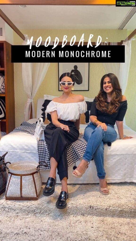 Roshni Chopra Instagram - 🖤🤍Are you eager to try Modern Monochrome? In our new Ro & Ro series, we (@roshnichopra & @rohina ) are breaking down key elements to achieve this look in your interiors and your personal style. Did you like the classic palette of this monochrome moodboard? Let us know in the comments ! . Roshni’s look - Top @nakdfashion Pants @hm Shoes @prada Bag @jacquemus Sunnies @celine . . Rohina’s decor - entire look @aa.living . . #romoodboards #bedroomdesign #bedroomdecor #bedroomtheme #bedtheme #decortheme #bedroominspo #bedroomideas #bedstyling #bedstyle #fashiondeconstruction #rohome #rohomemakeover #personalstyle #stylingtips #monochrome #monochromedecor #monochromeoutfit #blackandwhite