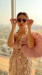 Roshni Chopra Instagram - The month of L💖VE! Tag someone who’d rock this look? 
Dress @pankajandnidhi 
Bag @gucci 
Earrings @one_nought_one_one 
Sunnies @ysl 
Shoes @zara
Scent @lelabofragrances 

#ootd #grwm #fashion #style #pankajandnidhi #fashionweek #rostyle #styling #suplied