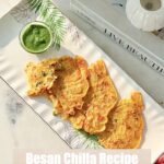 Roshni Chopra Instagram – Besan Chilla – I can literally eat this anytime! (easy recipe) 
1/2 cup besan 
Chopped green chilli and onion to taste
Pinch of salt
Pinch of haldi 
1/4 cup water 
Mix well and fry in ghee 

Mint chutney – blend together the following 
1 cupMint leaves( please wash and clean ) 1/2 cup coriander leaves 
Add the juice of 1 lemon
1or 2 green chillies 
1/2 thumb Chopped ginger 
Salt to taste 

#rorecipe #easyrecipes #besanchilla #snacktime