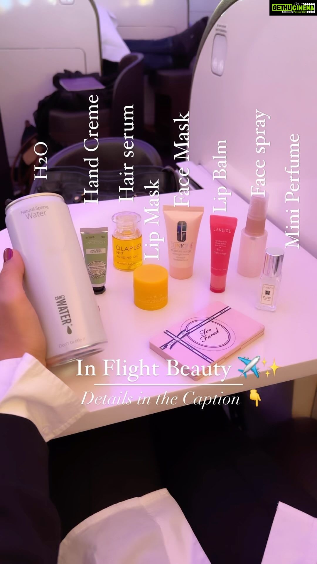 Roshni Chopra Instagram - No one asked - but Your girl is extra ✌️✨(save this to never let a ✈️ dehydrate you !!) @loccitaneindia almond hand cream (the most hydrating ) @laneigeindia lip mask & tinted lip balm (I’m @obsessed with these ) @olaplexindia bonding oil (just a few drops go a long way to take the frizzy and dry ends ) @clinique_in moisture surge overnjght face mask & hydrating face spray @jomalonelondon wood sage and sea salt mini perfume (a little spray just before landing) #skincare #inflight #beautyessentials #robeauty