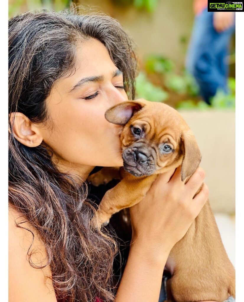 Roshni Prakash Instagram - Sloppy kisses run in our family. #obibaby 🐾
