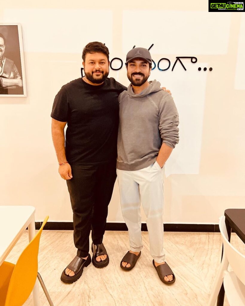 S. Thaman Instagram - Awesome day at Work With dearest brother @alwaysramcharan ❤️#RC15 And @chiranjeevikonidela gaaru‘s Arriving on October 5th #GodFatherOnOct5th Love & Peace ❤️