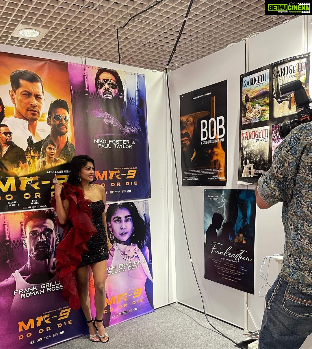 Sakshi Pradhan Instagram - #Posterlaunch #MR9 Do or Die at #Cannes #cannesfashionfestival #palaisdesfestivals πͺ¬π Beautiful Dress @gavinmiguelofficial stilettos @taoparis.in #cannesfilmfestival2023 #festivaldecannes #gratitude #Proudactor #hollywood #ActionFilm #sakshipradhan Cannes Film Festival