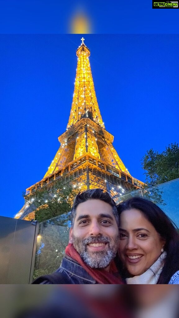 Sameera Reddy Instagram - We visited the Eiffel Tower on our honeymoon in 2014 & now we are back here with plus 2 🥳 It’s really such a marvel how they built this structure in 1889!! We had an early dinner at @madamebrasserietoureiffel restaurant which has an amazing sightseeing view of Paris ( I recommend the 6.30 pm seating because it is just perfect to see the sunset ) and after some incredible courses and my fav being the dessert 😜 we headed up to the sommet ! The kids were really thrilled to see all of Paris from the top ! And I always can’t get over how stunning the glittering lights of the Eiffel Tower are when they come on at 10 pm ! It’s really worth waiting for ❤💫🇫🇷 #travelwithkids #messymama #motherhood #momlife @madamebrasserietoureiffel @toureiffelofficielle @explorefrance #MadameBrasserie #RestaurantParis #TourEiffel #ThierryMarx #eiffelofficielle #ExploreFrance Eiffel Tower - Paris, France