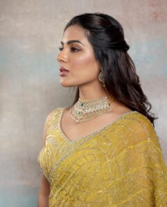 Samyuktha Instagram - For the opening of @bhima_jewels Tirupati 😊

Jewellery : @bhima_jewels 
Makeup : @vishalcharanmakeuphair 
Hair : @deepabambhaniya08 
Captured by : @kiransaphotography 
Outfit : @charuandvasundhara
Styling : @openhousestudio.in @pallavi_85, @selvithangaraj
Styling team:  @kaalii.ma, @mehavenkatesh