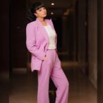 Sanam Shetty Instagram - Pick a purple that adds to your sparkle 💜💜💜 . . . Pant suit by @shyn_fascino @fascinodresses_by_shyn Photography @shots_by_ad MUH @makeupbyjenitabhaskar #latest #pantsuit #powerdressing #prettypurple #backwithabang #shorthair #sanam #sanamshetty #happyweekend