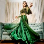 Sanam Shetty Instagram - Noor is back 💚 . . . Emerald green satin lehenga-gown by @naziasyedofficial Photography @rahuldev1177 Stylist @naziasyed MUH @vijiknr Accessories @bronzerbridaljewellery #arabicprincess #royalconcepts #indowestern #emeraldgreen #lehengagowns #smokeyeyes #fashionphotography #latestshoot