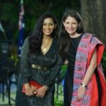 Sanjana Singh Instagram - It was an immense pleasure to meet Ms Sarah Kirlew the Consul General of Australia for South India at the launch party of Jarracharra the Australian Textile art exhibition, the products were made with its identity which made me feel overwhelmed. @aushcindia