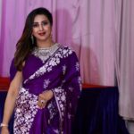 Sanjjanaa Instagram - @banaras_gallery_hyd beautiful saree … beautiful loves curated with stone work online piece of Banarasi purple cloth by miss Rashmi of @iyra_designstudio , Thanx @ashahairandmakeup to have made me look so beautiful in my relatives, wedding Karnataka, Bangalore