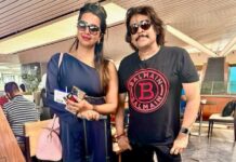 Sanjjanaa Instagram - Bumped into the very dynamic Musician @rajheshvaidhya … at the Airport … I had some really lovely conversations with you sir … & I’m so looking forward to you next work in @actorprabhas ‘s #adhipurush 💐. Airport look by @riddhi_99design , Miss Gayathri … ❤️ Karnataka, Bangalore