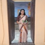 Saranya Mohan Instagram - Hello there! Copper Tissue Ajrakh Patch Set Mundu from @_mayuracouture_