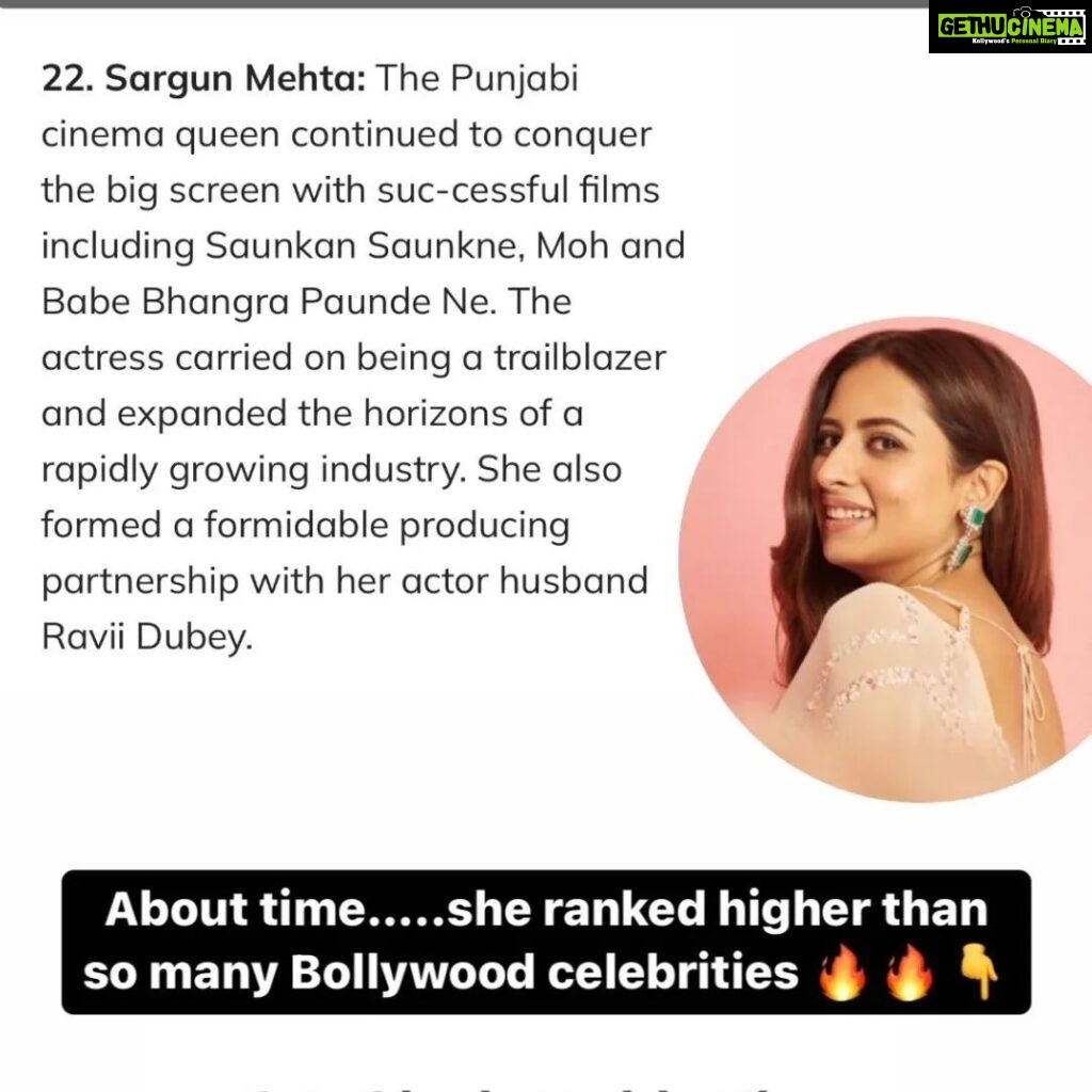 Sargun Mehta Instagram - Its not the ranking that makes me happy, because everyone is winning in whatever they are doing ; as that is their personal goal victory .. For me , just sharing my name with all the people i love and who have inspired me gave me goosebumps. Thank you ❤... just gratitude 🙏
