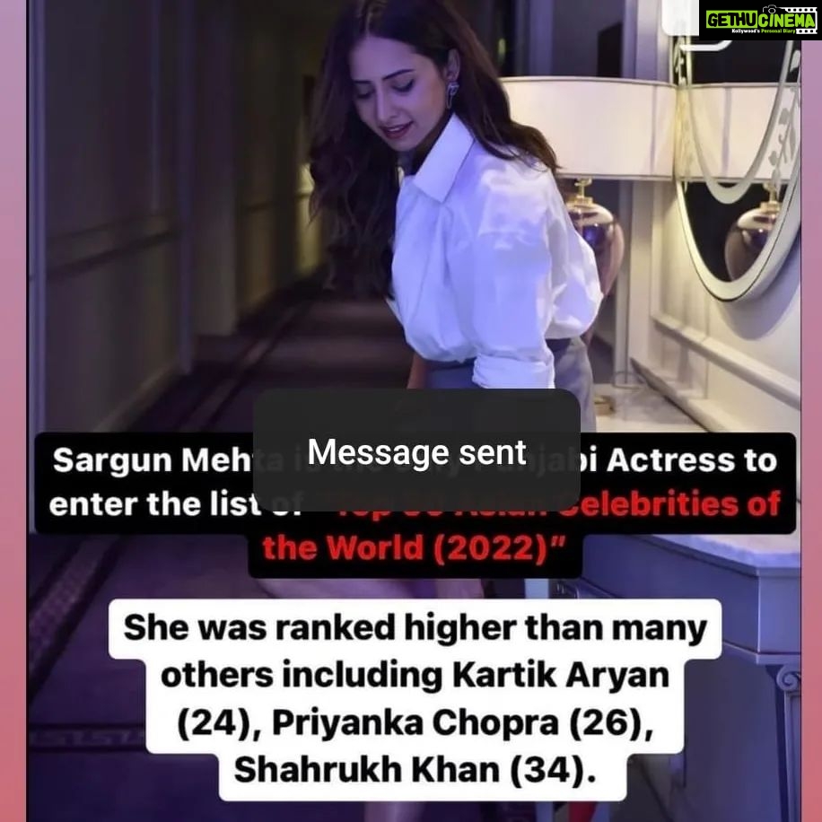 Sargun Mehta Instagram - Its not the ranking that makes me happy, because everyone is winning in whatever they are doing ; as that is their personal goal victory .. For me , just sharing my name with all the people i love and who have inspired me gave me goosebumps. Thank you ❤... just gratitude 🙏